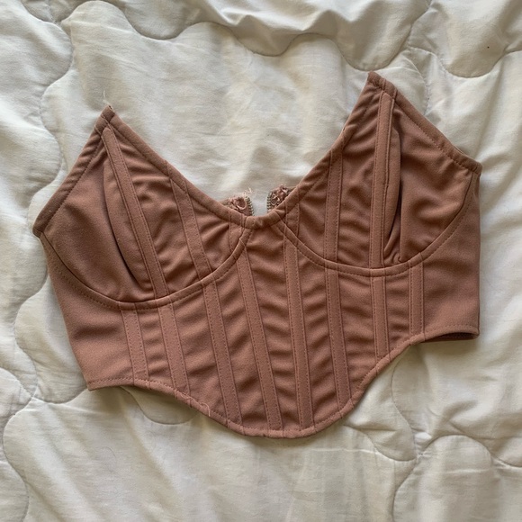 Missguided Structured Pointed Tan Corset Top - Picture 1 of 8